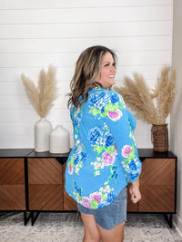 Dear Scarlett "Deep Dive" Floral Lizzy 3/4 Sleeve Split Neck Tops