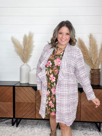 Dear Scarlett "Brixton" Tweed Open Front Blazer (Lavender/Ivory)