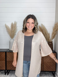 Dear Scarlett "Roosevelt" Short Sleeve Sparkle Cardigan with Double Ruffle Sleeve (Champagne)