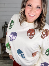 Sequin Skull Crewneck Long Sleeve