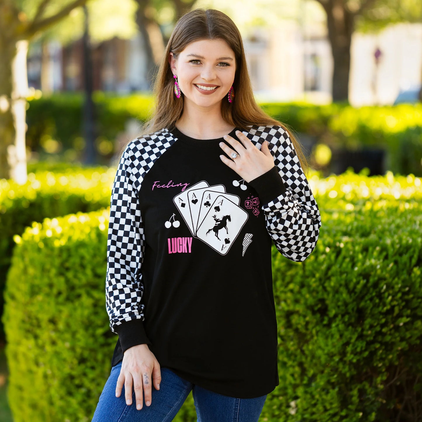 "Feeling Lucky" Checkered Long Sleeve