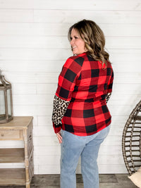 "Bianca" Long Sleeve Buffalo Plaid with Animal Accent Pocket and Sleeve