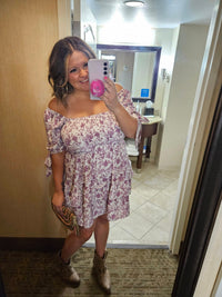 "Speak Now" Bubble Tie Sleeve Smocked Bodice Dress
