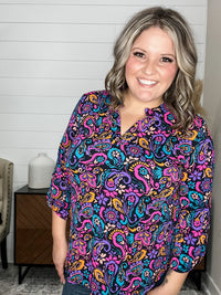 "Taissa" 3/4 Sleeve Split Neck