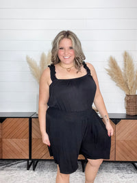 "Ripple" Ruffle Strap Romper (Black)