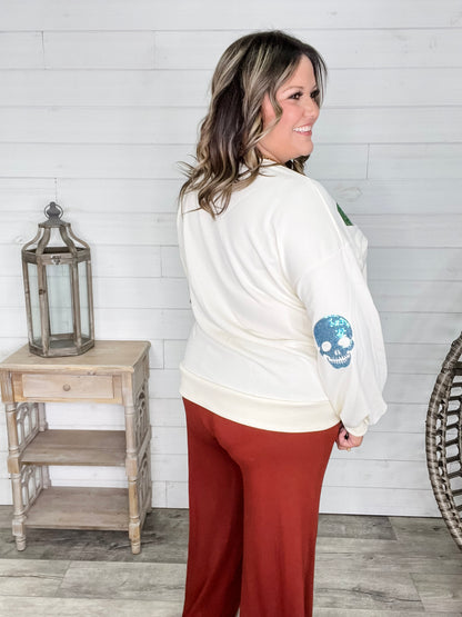 Sequin Skull Crewneck Long Sleeve