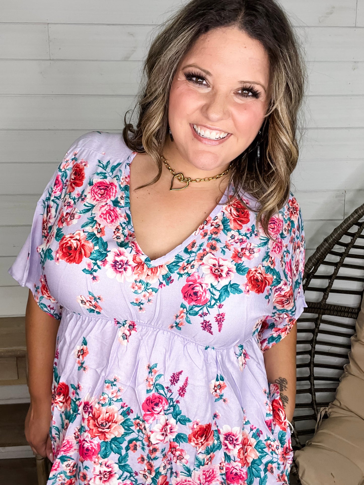 "Mandie" Floral 3/4 Sleeve V Neck Peplum
