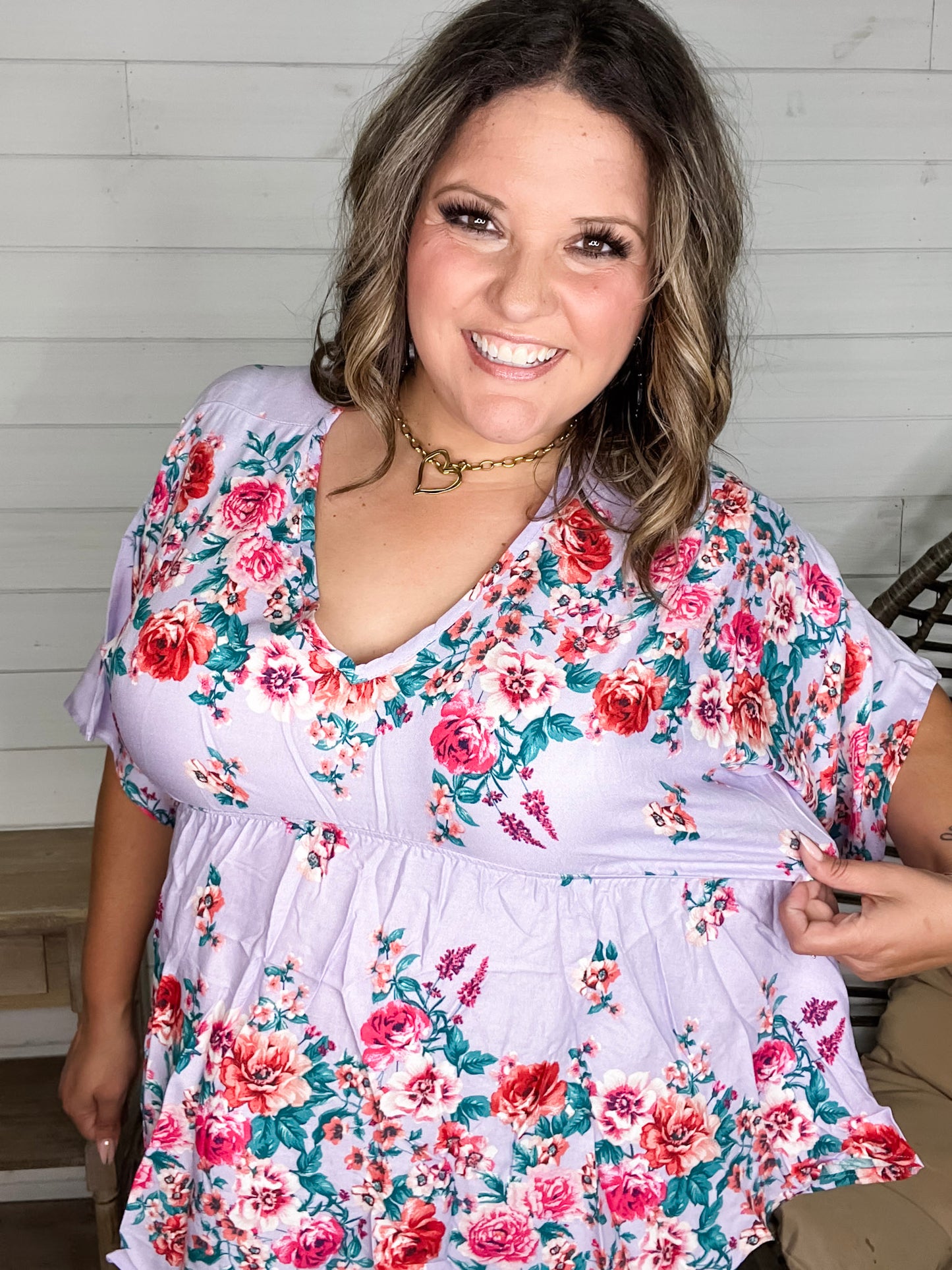 "Mandie" Floral 3/4 Sleeve V Neck Peplum