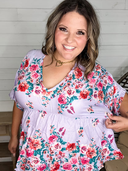 "Mandie" Floral 3/4 Sleeve V Neck Peplum