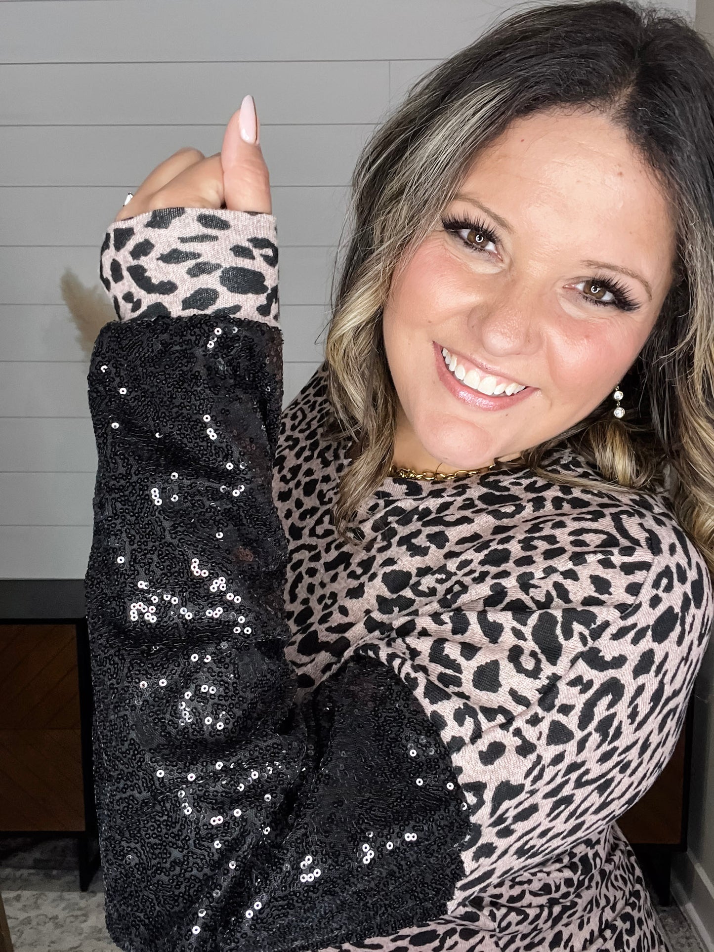 "Mister" Sequined Long Sleeve Animal Print