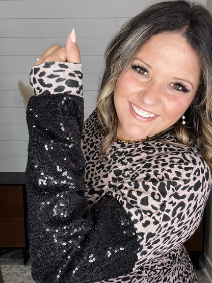 "Mister" Sequined Long Sleeve Animal Print