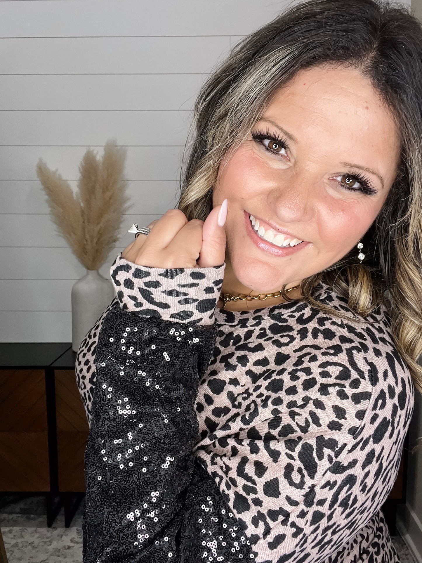 "Mister" Sequined Long Sleeve Animal Print