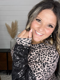 "Mister" Sequined Long Sleeve Animal Print