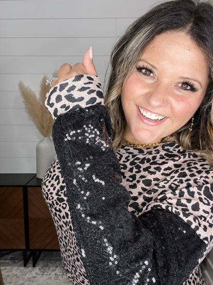 "Mister" Sequined Long Sleeve Animal Print