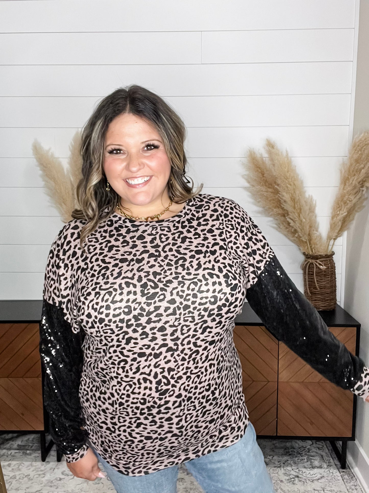 "Mister" Sequined Long Sleeve Animal Print
