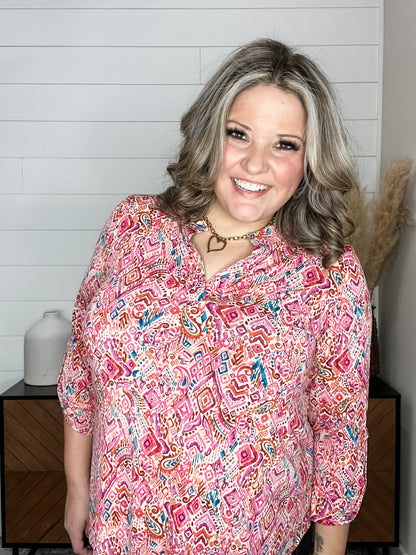 Dear Scarlett "Flamingo" 3/4 Sleeve Split Neck