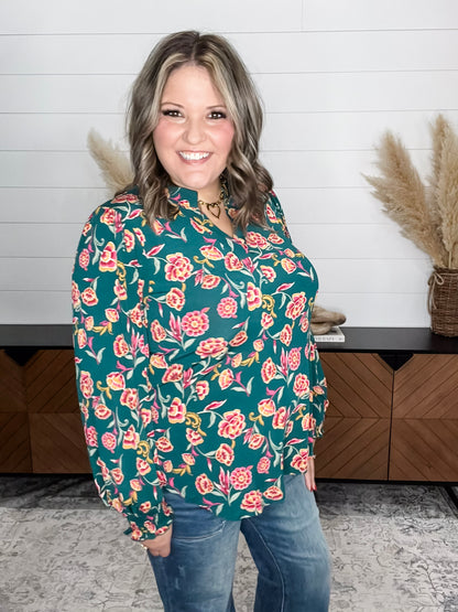 "Fayetteville" Smocked Wrist Long Sleeve Split Neck