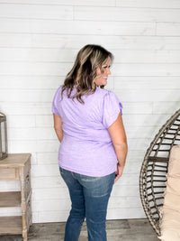 "Just The Beginning Chapter Two" Solid Tulip Sleeve V Neck (Lavender)