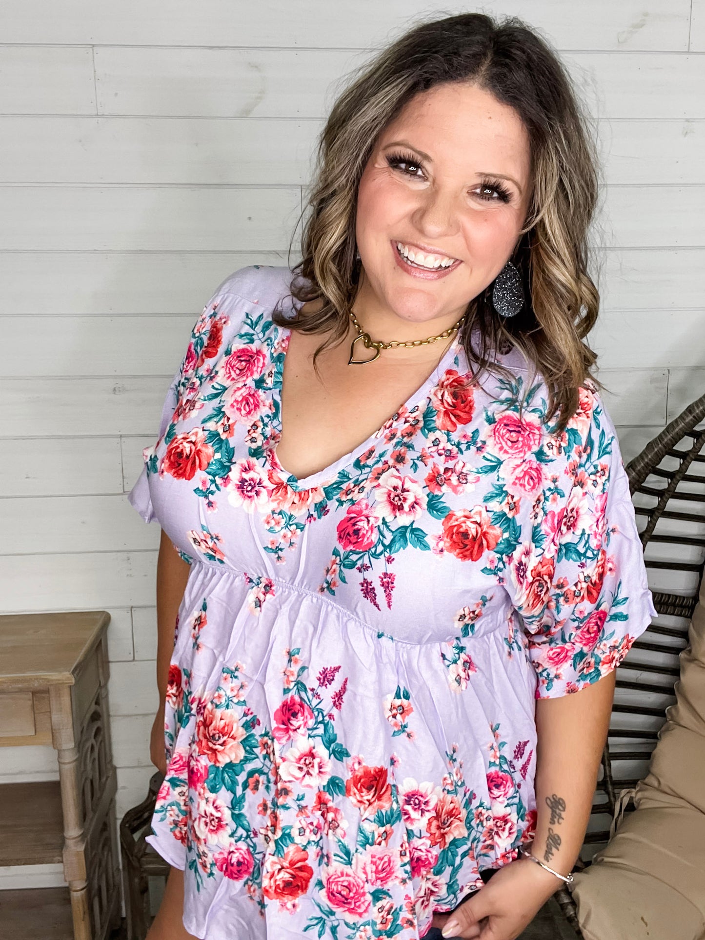 "Mandie" Floral 3/4 Sleeve V Neck Peplum