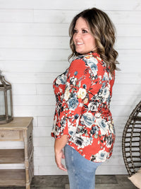 Dear Scarlett "Power" Floral 3/4 Sleeve Split Neck