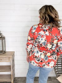 Dear Scarlett "Power" Floral 3/4 Sleeve Split Neck