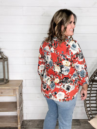 Dear Scarlett "Power" Floral 3/4 Sleeve Split Neck