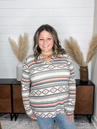 Dear Scarlett "Miles" Aztec Print Long Sleeve Split Neck