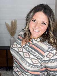 Dear Scarlett "Miles" Aztec Print Long Sleeve Split Neck