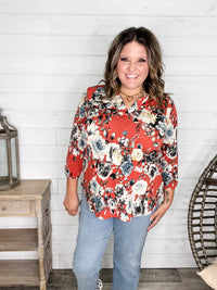 Dear Scarlett "Power" Floral 3/4 Sleeve Split Neck