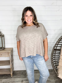 "Ponder" Oversized Hacci Tee with Chest Pocket (Ash Mocha)