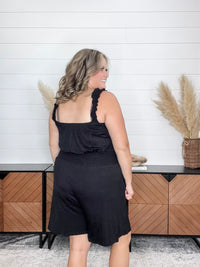 "Ripple" Ruffle Strap Romper (Black)
