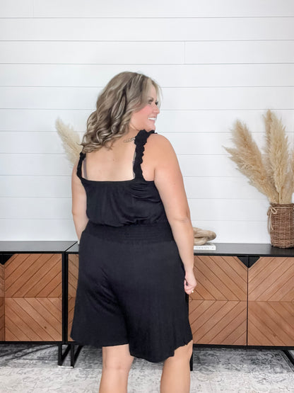 "Ripple" Ruffle Strap Romper (Black)