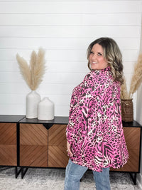 "Turntable" Animal Print Cardigan with 3/4 Sleeve Button Detail