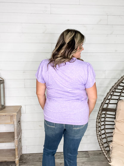 "Just The Beginning Chapter Two" Solid Tulip Sleeve V Neck (Lavender)