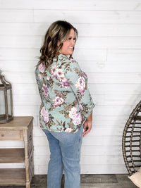 Dear Scarlett "Lifespan" Floral Split Neck Lizzy 3/4 Sleeve Split Neck (Sage)