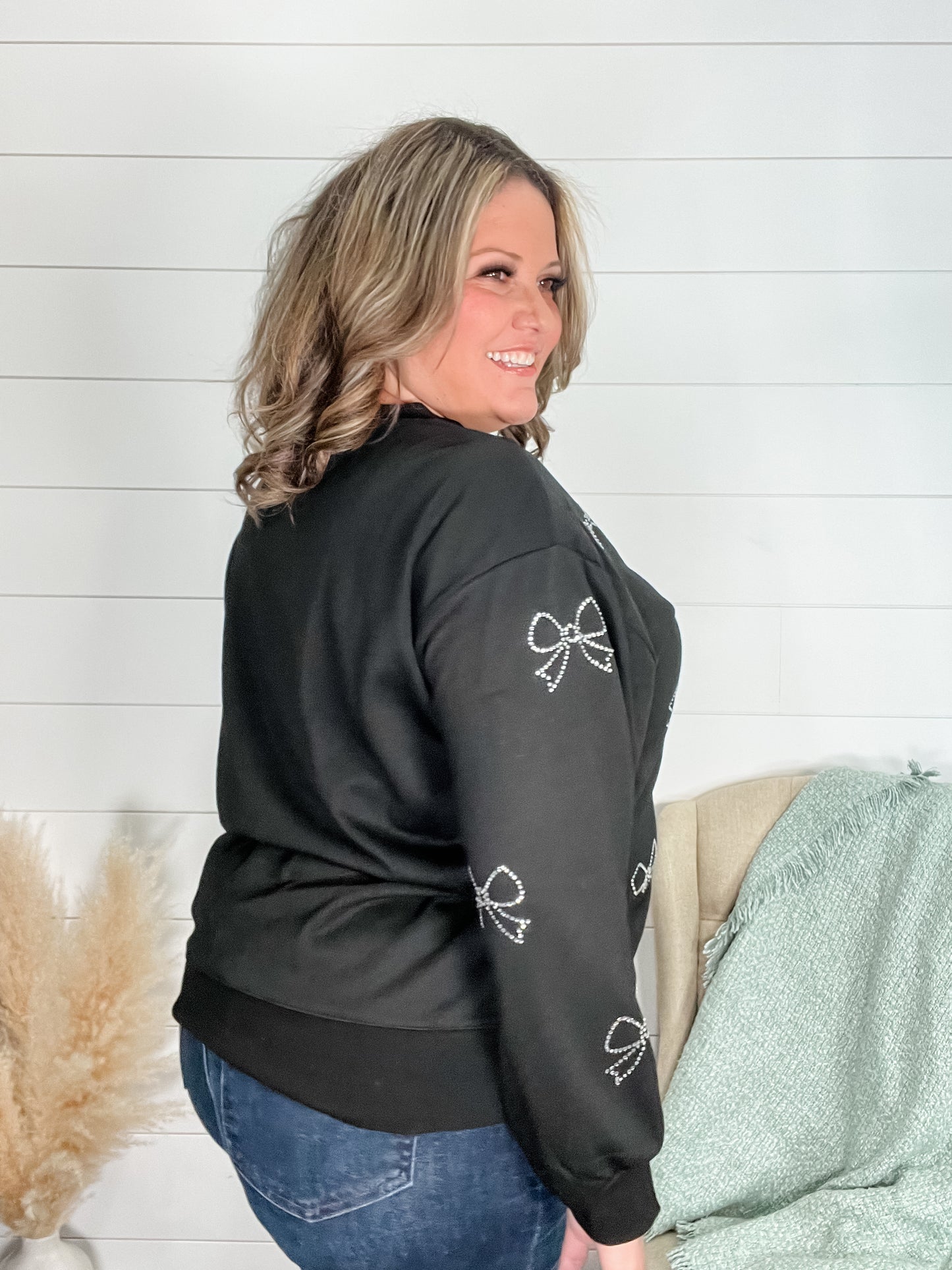 Rhinestone Bow Crew neck