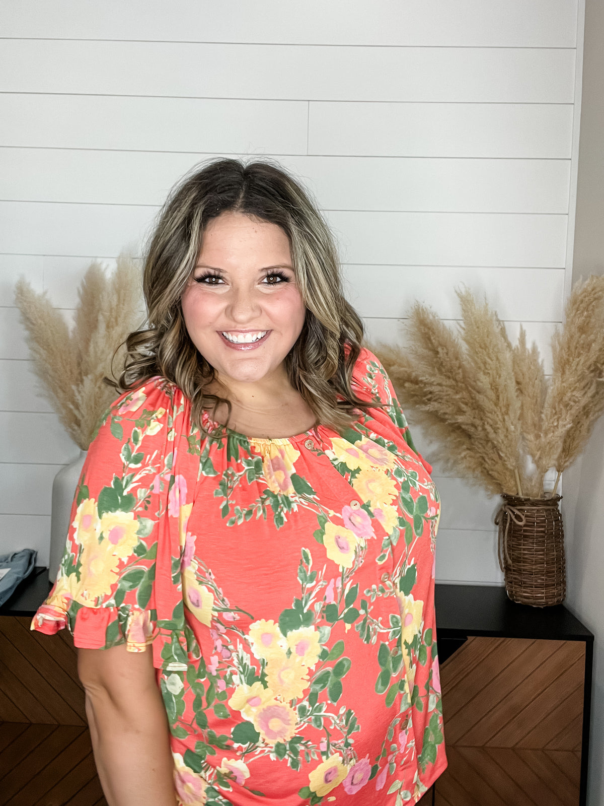 "Channing" Off the Shoulder Peasant Style with Faux Buttons