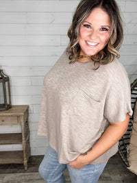 "Ponder" Oversized Hacci Tee with Chest Pocket (Ash Mocha)