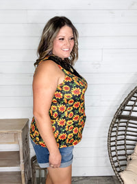 "I Am Happy" Sunflower Tank with Lace Detail