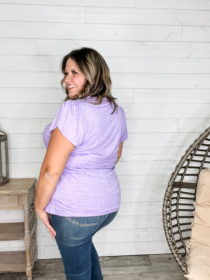 "Just The Beginning Chapter Two" Solid Tulip Sleeve V Neck (Lavender)