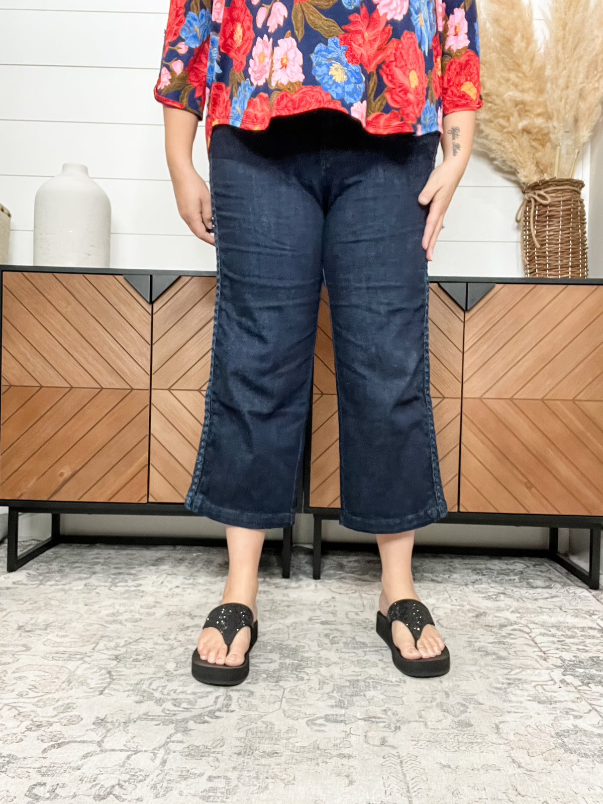 Judy Blue "Back For More" Side Seam Braid Detail Wide Leg Crop
