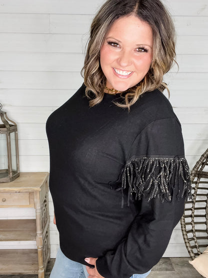 "Pardon Me" Long Sleeve with Sparkle Fringe