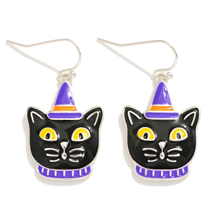 Enamel Halloween Cat Drop Earrings