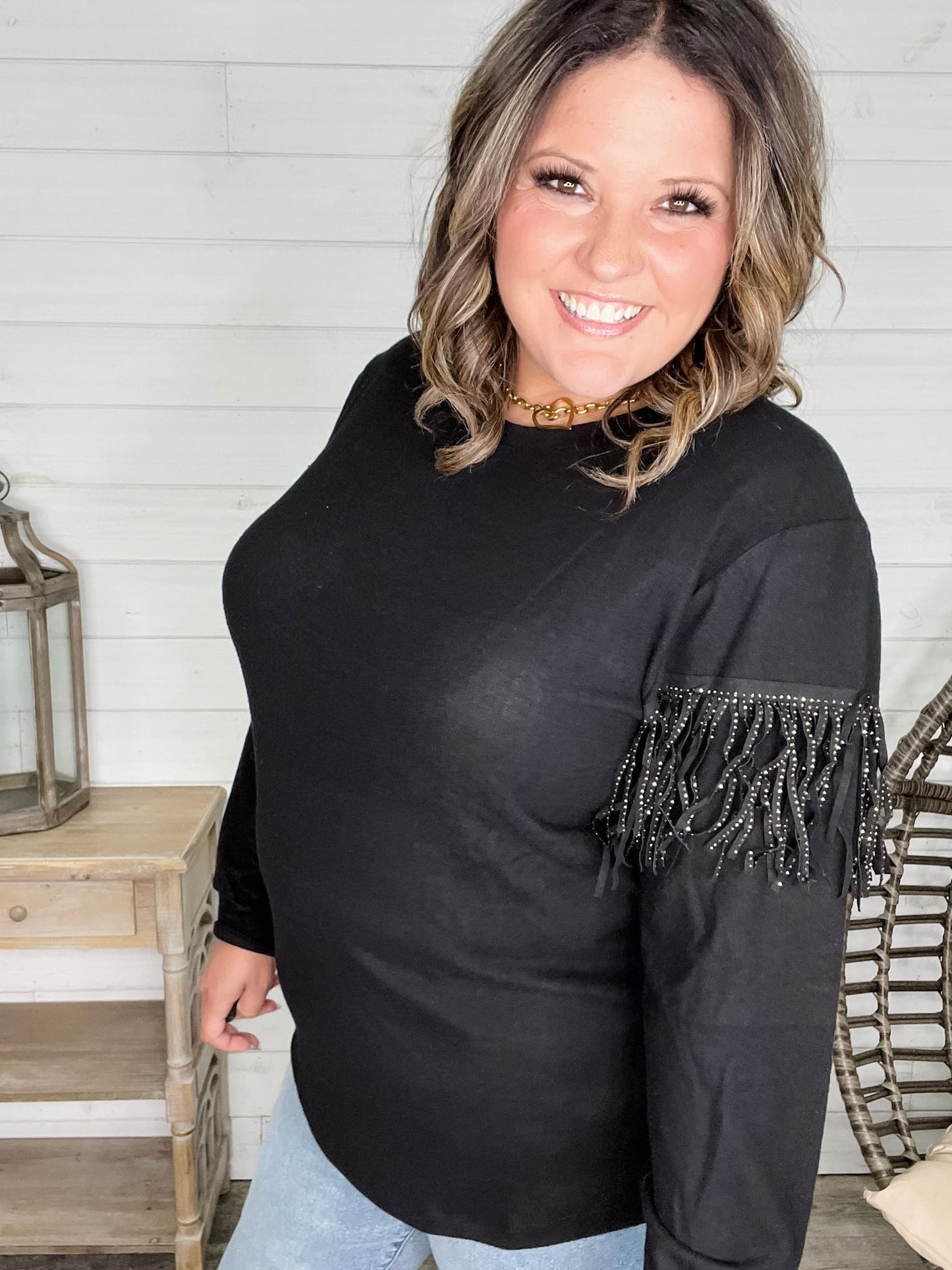 "Pardon Me" Long Sleeve with Sparkle Fringe