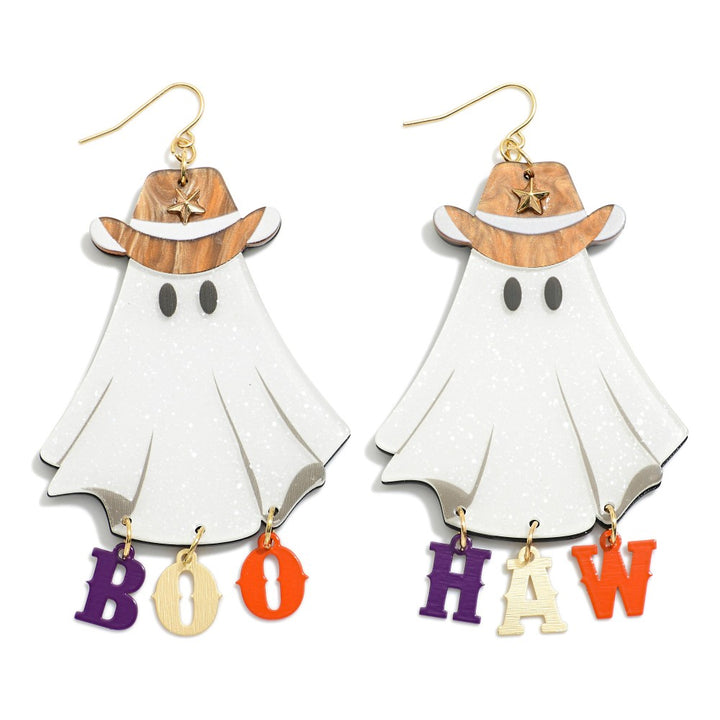 Glitter Acetate Cowboy Ghost Featuring "BOO HAW" Letter Tassels