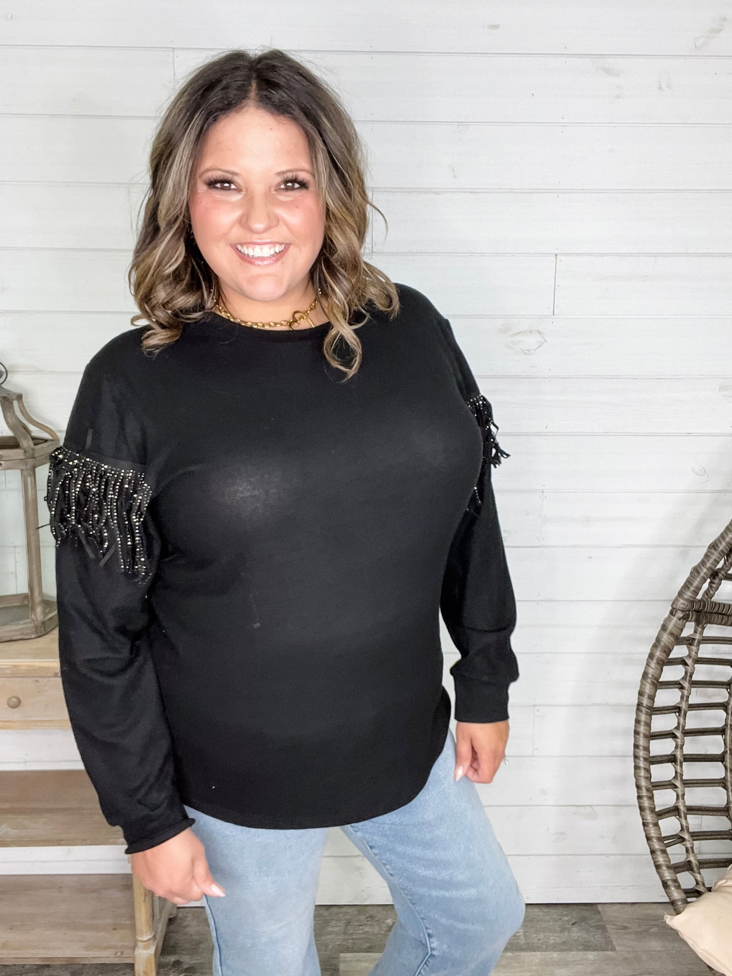 "Pardon Me" Long Sleeve with Sparkle Fringe