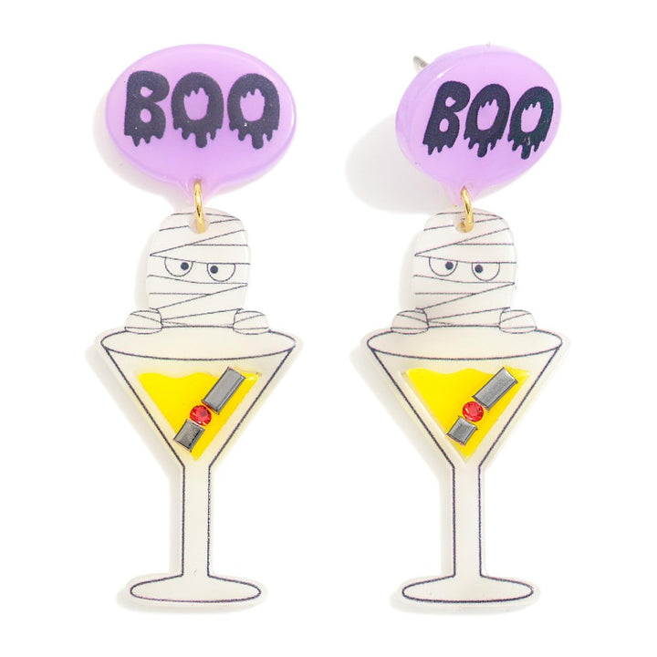 Glow In The Dark Mummy Cocktail Drop Earrings Featuring 'BOO'