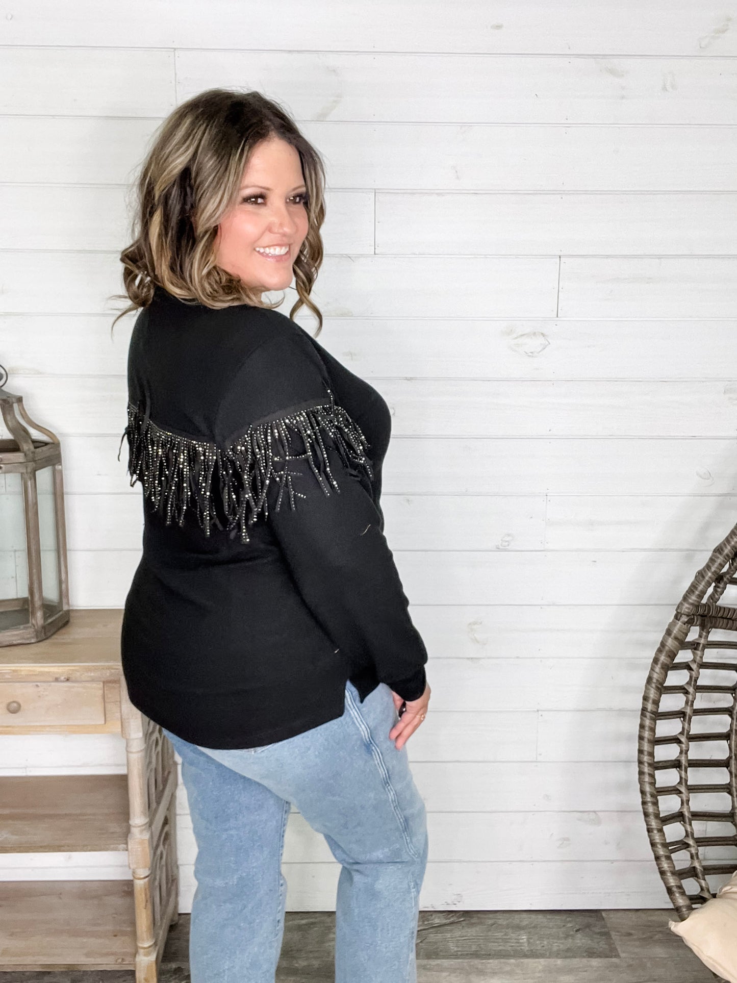 "Pardon Me" Long Sleeve with Sparkle Fringe