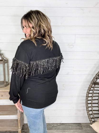 "Pardon Me" Long Sleeve with Sparkle Fringe