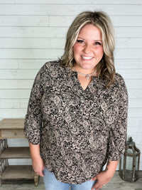 "Trapezoid" 3/4 Sleeve Button Front Lizzy Luxe